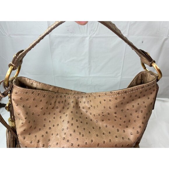 Talbots Light Brown Ostrich Leather Textured Hobo Bag Purse - Picture 6 of 17